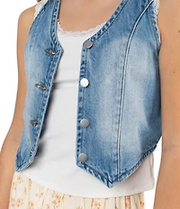 Tween Diva Big Girls Sleeveless Denim Vest Sleeveless Solid Camisole & Ditsy Floral Printed Maxi Skirt Set