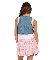 Tween Diva Big Girls Sleeveless Denim Vest Solid Camisole and Floral Printed Skirt Set