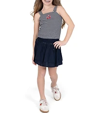 Tween Diva Big Girls Sleeveless Embroidered-Motif Striped Tank Top & Woven Skort Set