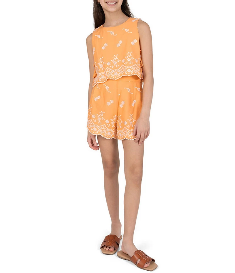 Tween Diva Big Girls Sleeveless Floral Eyelet-Embroidered Tank Top & Matching Shorts Set