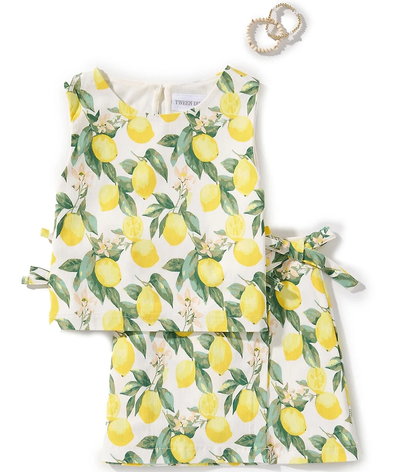 Tween Diva Big Girls Sleeveless Lemon-Printed Tank Top & Matching Faux-Wrap Skirt Set