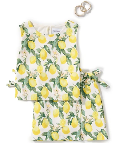 Tween Diva Big Girls Sleeveless Lemon-Printed Tank Top & Matching Faux-Wrap Skirt Set