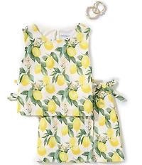 Tween Diva Big Girls Sleeveless Lemon-Printed Tank Top & Matching Faux-Wrap Skirt Set