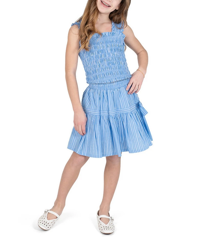 Tween Diva Big Girls Sleeveless Striped Smocked Tank Top & Matching Skort Set