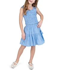 Tween Diva Big Girls Sleeveless Striped Smocked Tank Top & Matching Skort Set