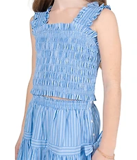 Tween Diva Big Girls Sleeveless Striped Smocked Tank Top & Matching Skort Set