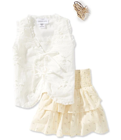 Tween Diva Big Girls Sleeveless Vest, Sleeveless Camisole Top & Floral-Printed Skirt Set