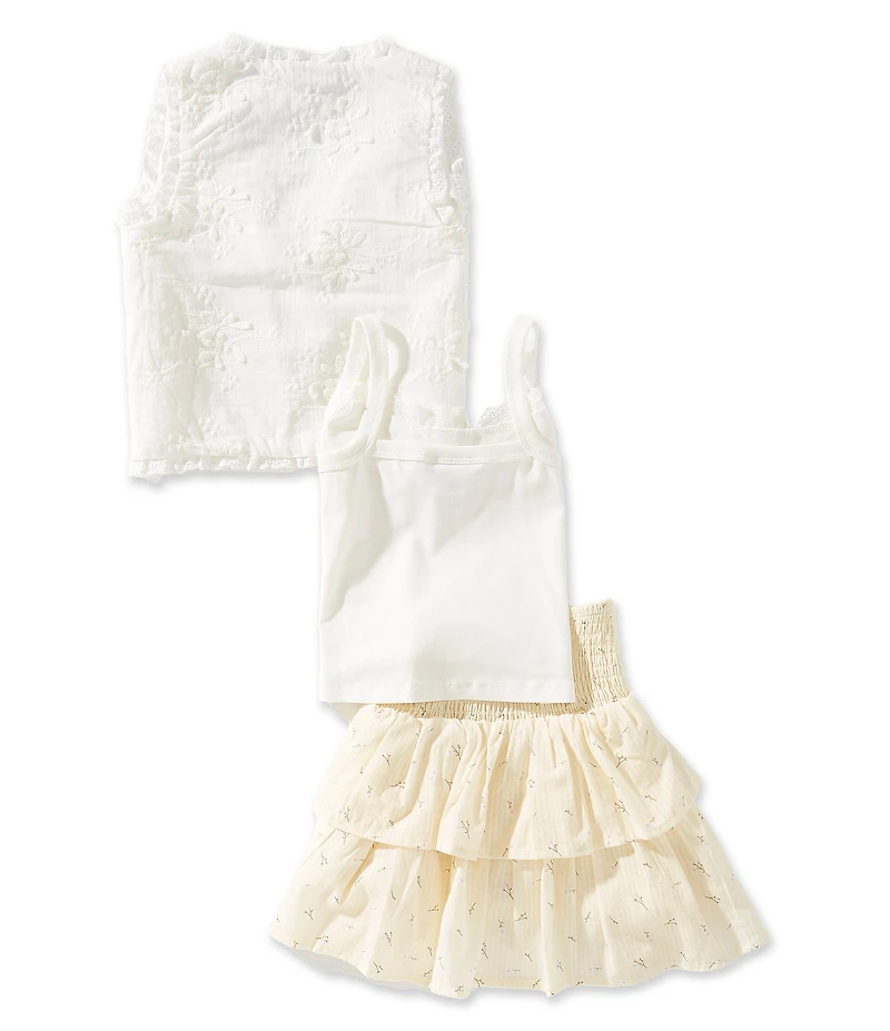 Tween Diva Big Girls Sleeveless Vest, Sleeveless Camisole Top & Floral-Printed Skirt Set