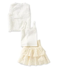 Tween Diva Big Girls Sleeveless Vest, Sleeveless Camisole Top & Floral-Printed Skirt Set