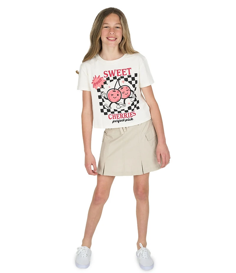 Tween Diva Big Girls Sweet Cherries Short Sleeve Graphic T-Shirt & Pleated Cargo Skort Set