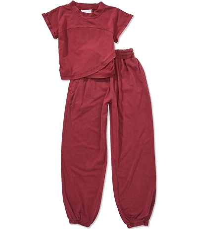 Tween Diva Big Girls Washed Jersey Knit Crossover T-Shirt & Matching Jogger Pants Set
