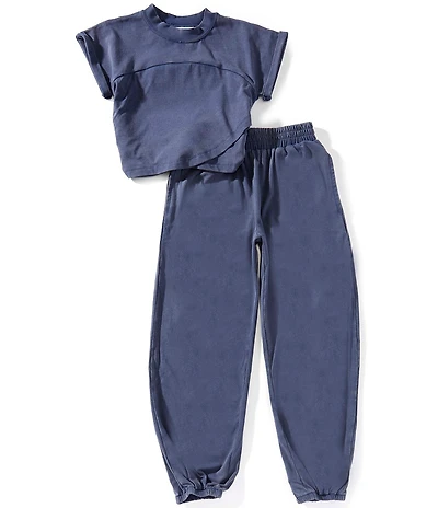 Tween Diva Big Girls Washed Jersey Knit Crossover T-Shirt & Matching Jogger Pants Set
