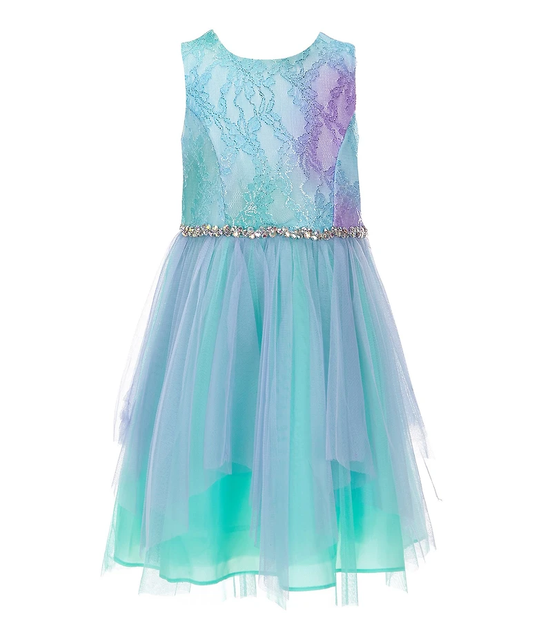 Tween Diva Little Girls Sleeveless Two-Tone Lace/Mesh Fit & Flare Dress