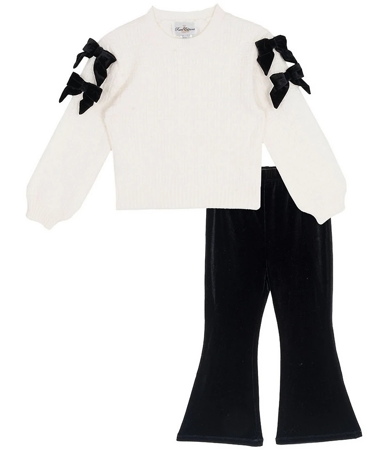 Tween Diva Little Girls Long-Sleeve Textured-Knit Sweater & Flared-Leg Velvet Pant Set