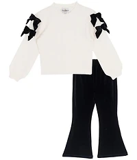 Tween Diva Little Girls Long-Sleeve Textured-Knit Sweater & Flared-Leg Velvet Pant Set