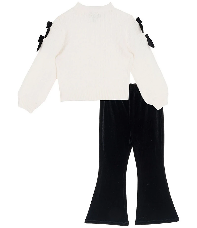 Tween Diva Little Girls Long-Sleeve Textured-Knit Sweater & Flared-Leg Velvet Pant Set