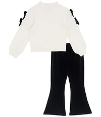 Tween Diva Little Girls Long-Sleeve Textured-Knit Sweater & Flared-Leg Velvet Pant Set