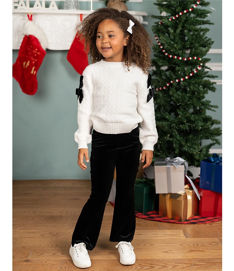 Tween Diva Little Girls Long-Sleeve Textured-Knit Sweater & Flared-Leg Velvet Pant Set