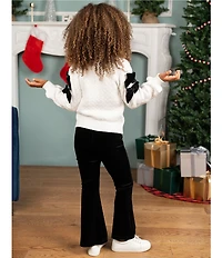 Tween Diva Little Girls Long-Sleeve Textured-Knit Sweater & Flared-Leg Velvet Pant Set