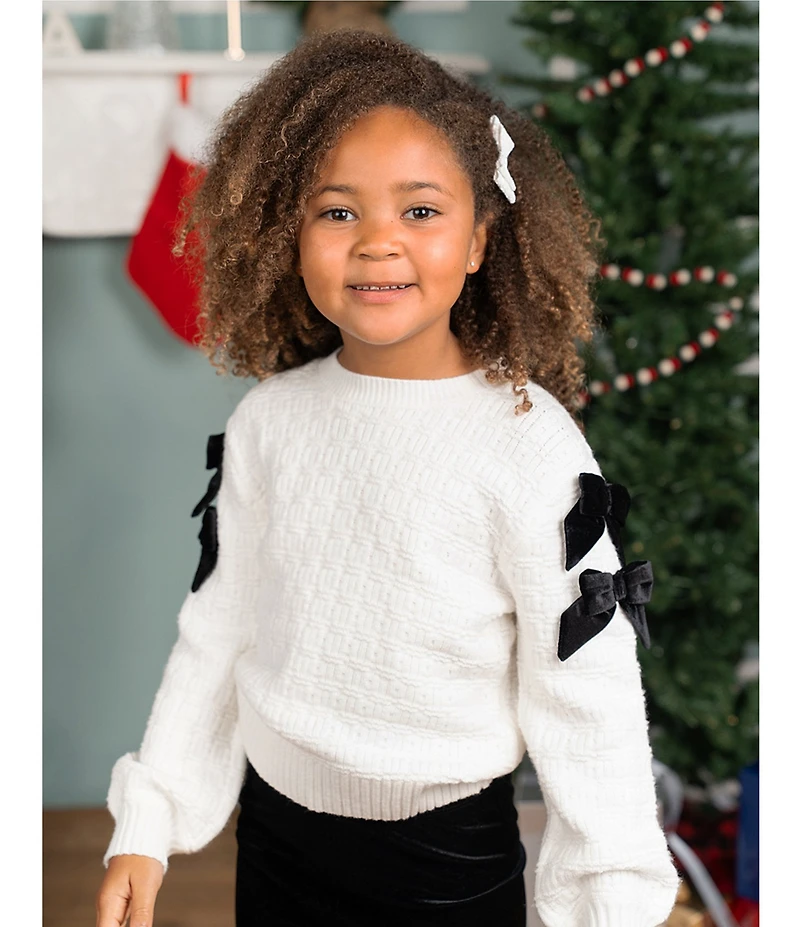Tween Diva Little Girls Long-Sleeve Textured-Knit Sweater & Flared-Leg Velvet Pant Set