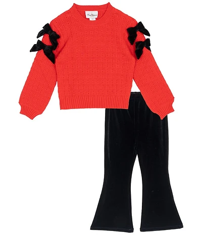 Tween Diva Little Girls Long-Sleeve Textured-Knit Sweater & Flared-Leg Velvet Pant Set