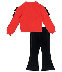 Tween Diva Little Girls Long-Sleeve Textured-Knit Sweater & Flared-Leg Velvet Pant Set