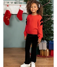 Tween Diva Little Girls Long-Sleeve Textured-Knit Sweater & Flared-Leg Velvet Pant Set