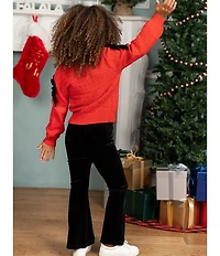 Tween Diva Little Girls Long-Sleeve Textured-Knit Sweater & Flared-Leg Velvet Pant Set