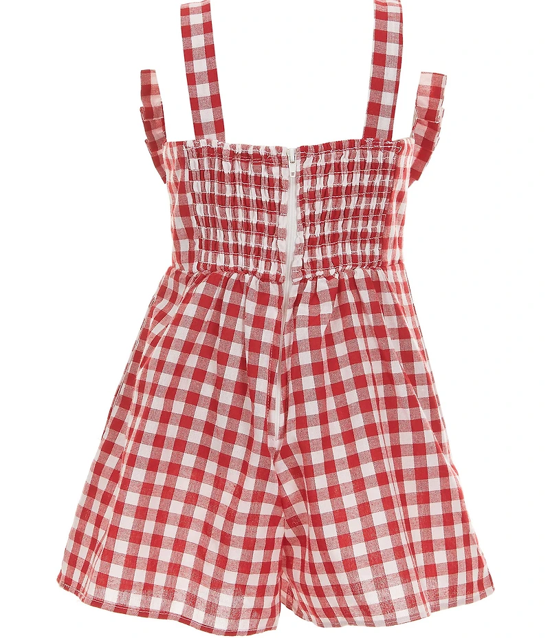 Tween Diva Little Girls Sleeveless Gingham-Printed Woven Romper