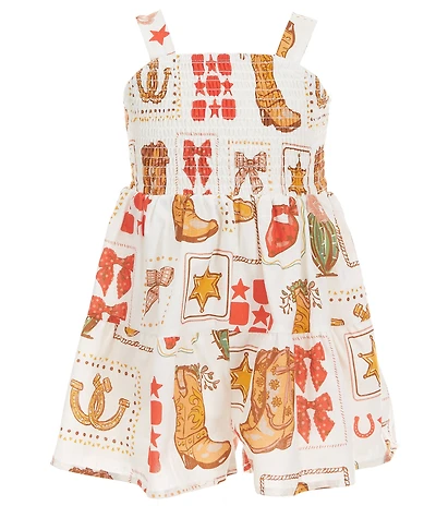 Tween Diva Little Girls Western Printed Romper