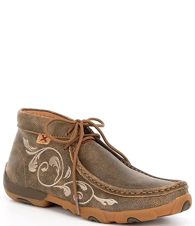 Twisted X Women's Embroidered Leather Driving Moc Toe Chukka Boots