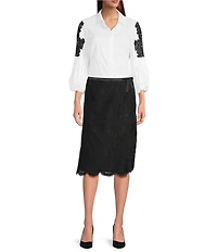 tyler boe Bella Point Collar 3/4 Balloon Sleeve Lace Inset Shirt