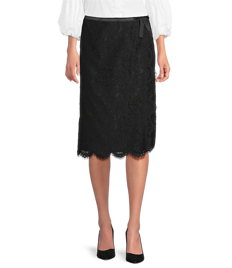 tyler boe Blair Lace Wrap Scallop Midi Skirt
