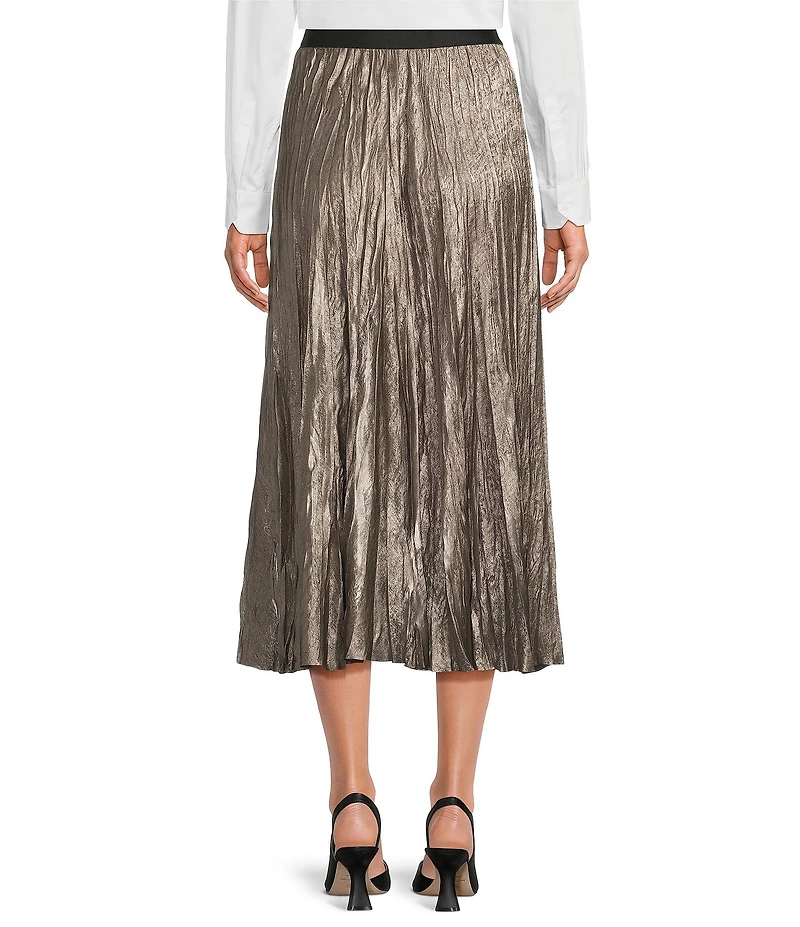 tyler boe Cara Crushed Metallic Pleated A-Line Pull-On Midi Skirt