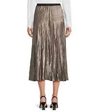 tyler boe Cara Crushed Metallic Pleated A-Line Pull-On Midi Skirt