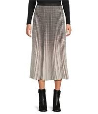 tyler boe Cara Pleated Plaid Ombre Elastic Waist Pull-On Midi Skirt