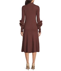 tyler boe Celia Knit Mock Neck Long Sleeve Faux Fur Cuffed Half Zip Midi Dress