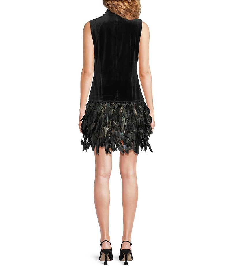 tyler boe Collette Mock Neck Sleeveless Feather Hem Dress