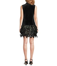 tyler boe Collette Mock Neck Sleeveless Feather Hem Dress