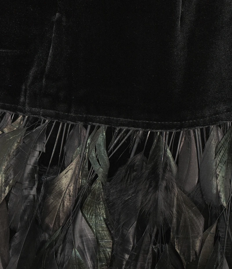 tyler boe Collette Mock Neck Sleeveless Feather Hem Dress