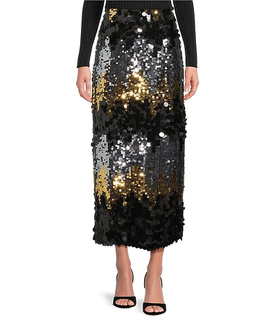 tyler boe Collins Paillette Sequin Straight Midi Skirt