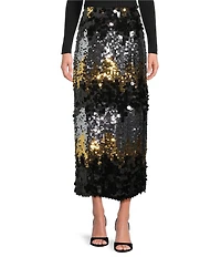 tyler boe Collins Paillette Sequin Straight Midi Skirt