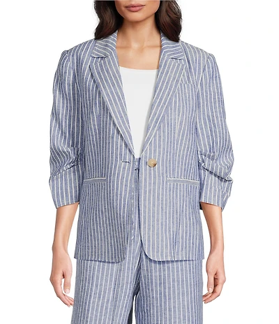 tyler boe Cooper Linen Stripe Notch Lapel 3/4 Sleeve Single Breasted Jacket