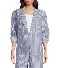 tyler boe Cooper Linen Stripe Notch Lapel 3/4 Sleeve Single Breasted Jacket