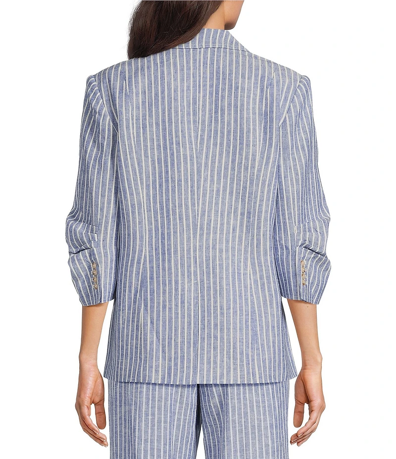 tyler boe Cooper Linen Stripe Notch Lapel 3/4 Sleeve Single Breasted Jacket