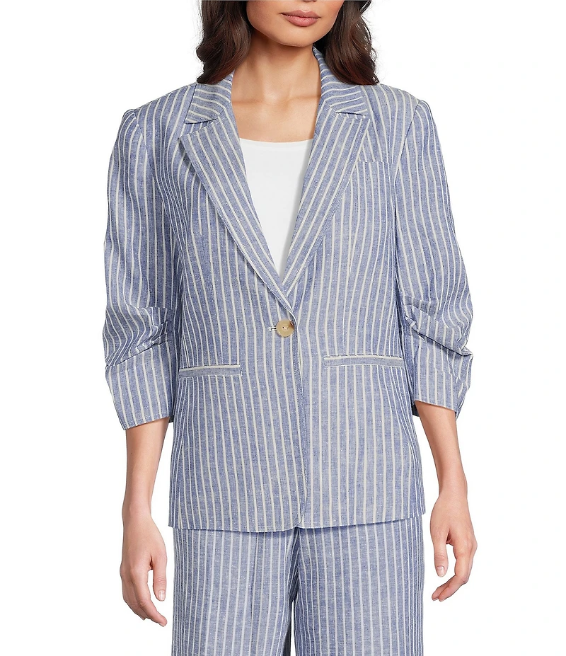 tyler boe Cooper Linen Stripe Notch Lapel 3/4 Sleeve Single Breasted Jacket