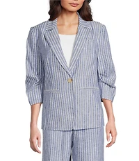 tyler boe Cooper Linen Stripe Notch Lapel 3/4 Sleeve Single Breasted Jacket