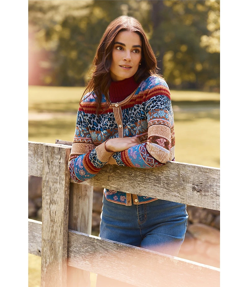tyler boe Daniella Multi Pattern Scoop Neck Long Sleeve Cardigian