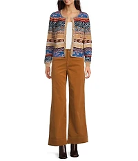 tyler boe Daniella Multi Pattern Scoop Neck Long Sleeve Cardigian