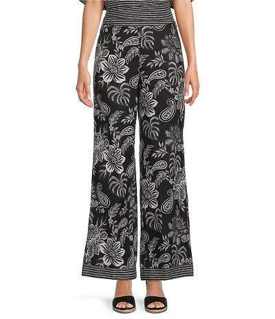 tyler boe Gianna Floral Print Linen Blend Elastic Waist Pull-On Coordinating Pants